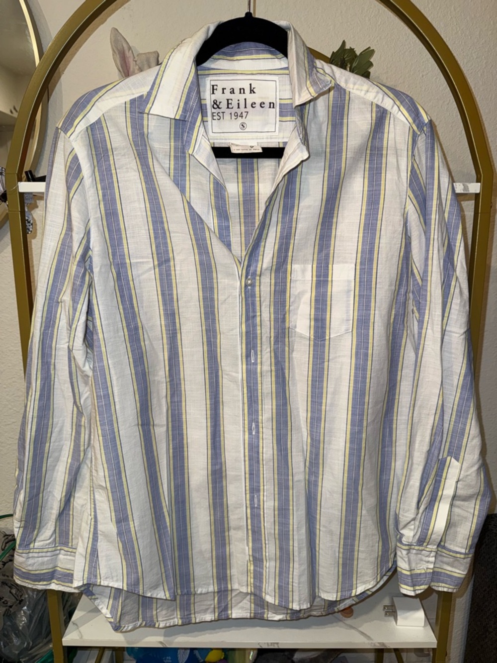 Frank & Eileen White Shirt with Blue and Yellow Stripes